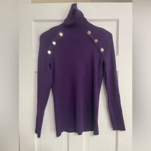 New York & Company purple turtleneck with button details